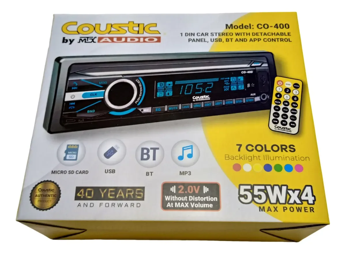 ESTEREO 1 DIN DETACH MP3 BT SD APP 4RCA