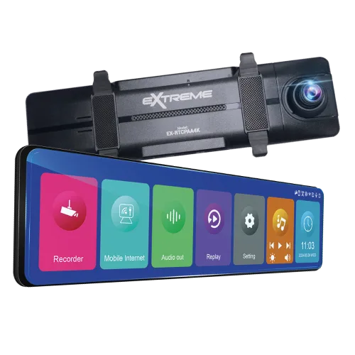 RETROVISOR 11" DVR,CP/AA,CAMFRONT+REV 4K